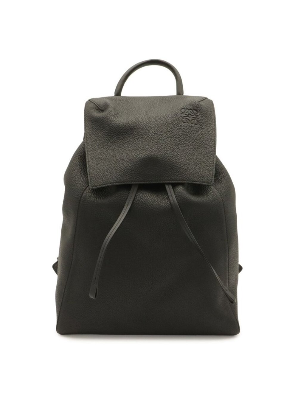 Loewe Drawstring Backpack Anagram Calfskin Leather Black Silver